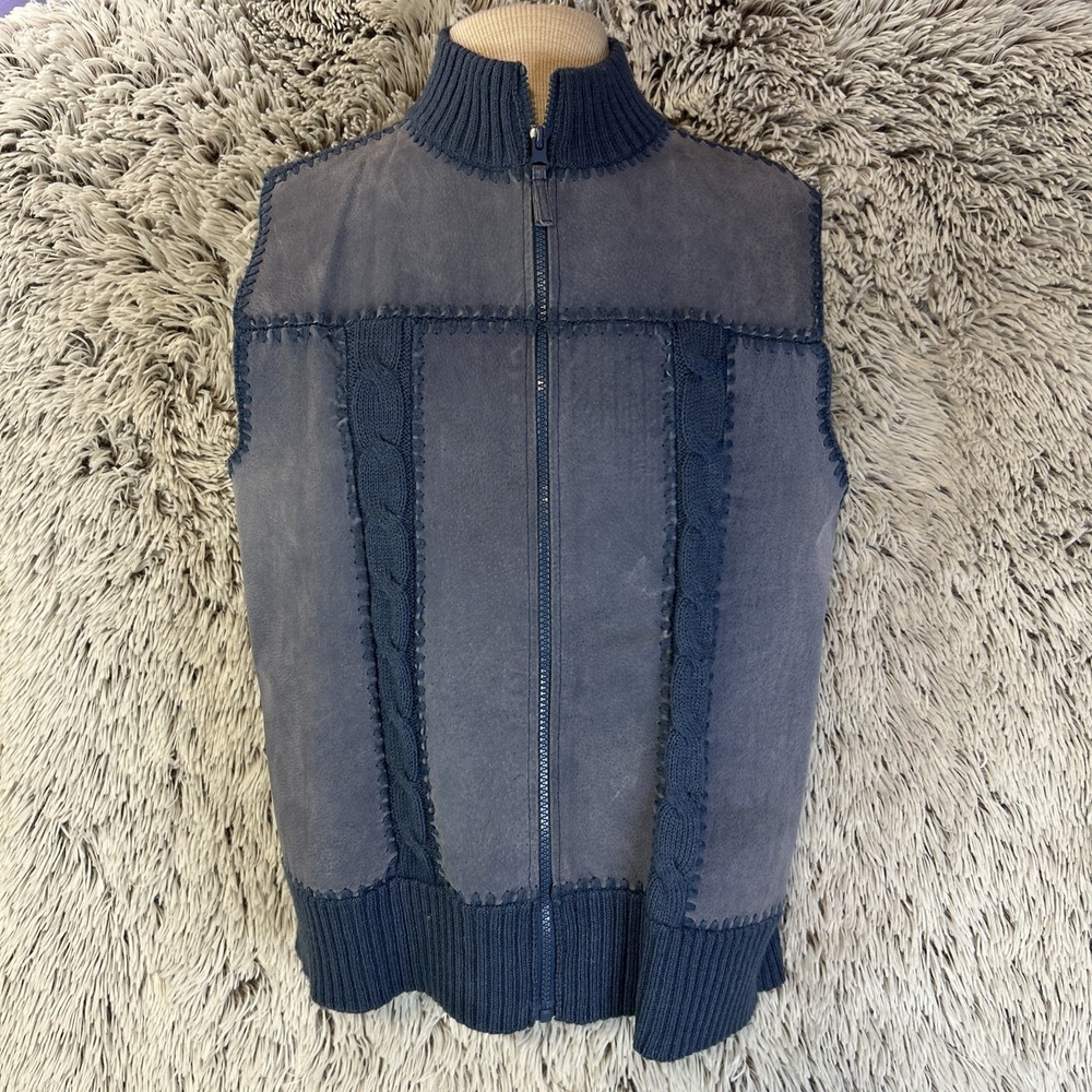 Planet & Company Blue Coastal Suede Leather & Knit Boho Gorpcore Vest Size L